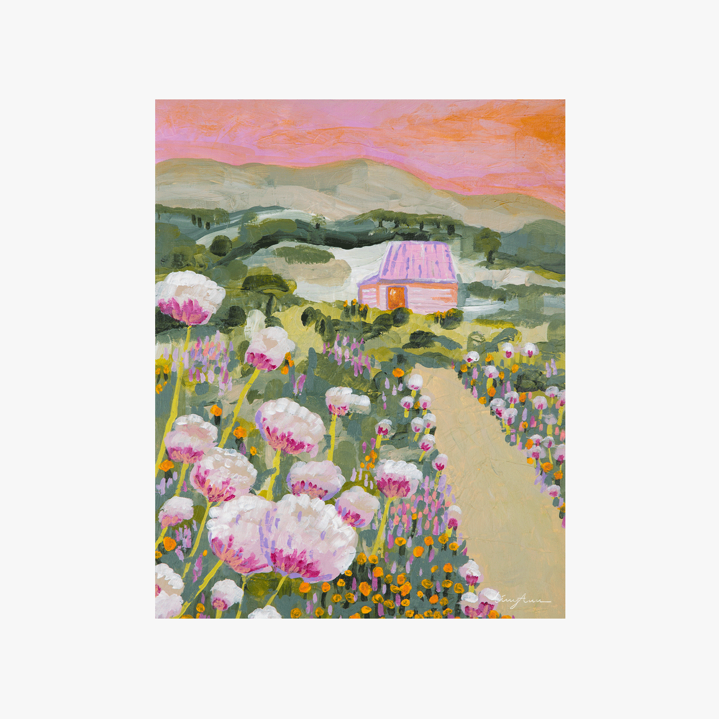 A fine art print unframed of Derschko's hut in Spring, artwork by Lizzy Ann Art