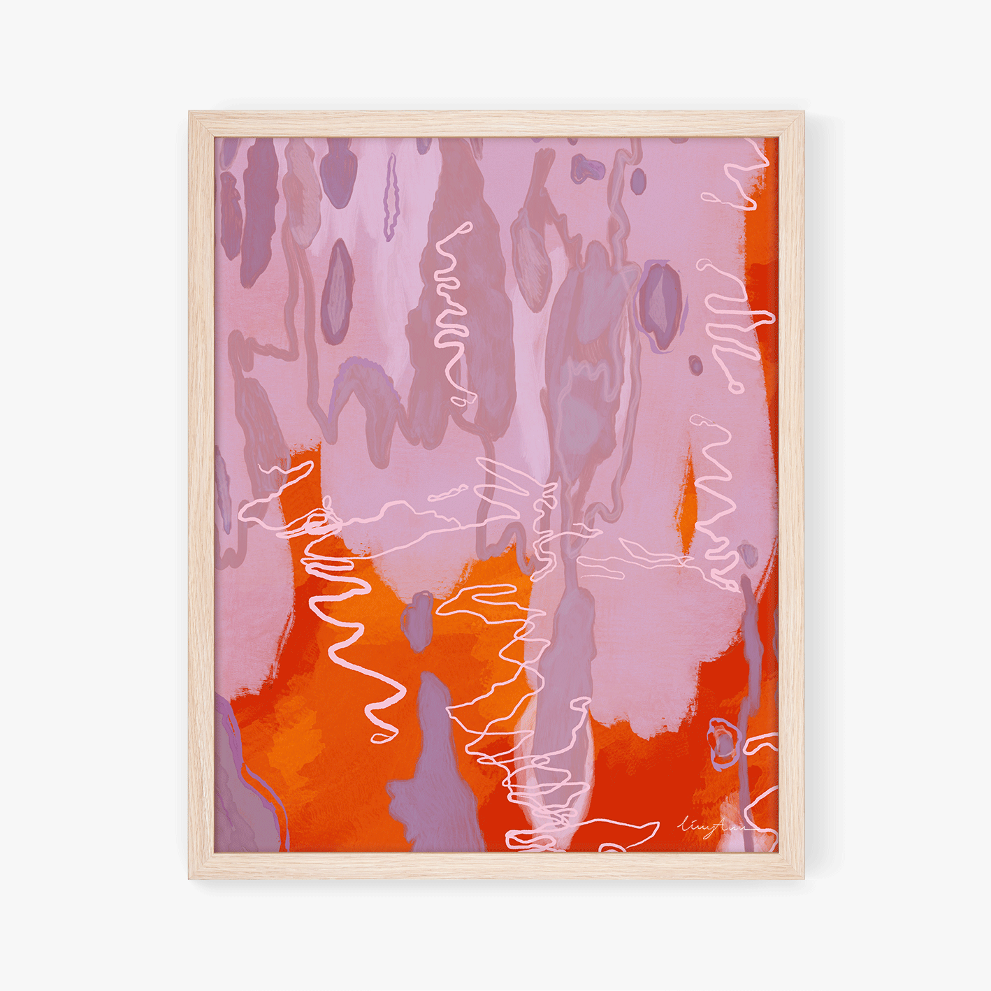 A framed abstract artwork inspired by the Scribbly Gum tree created by Lizzy Ann Art.
