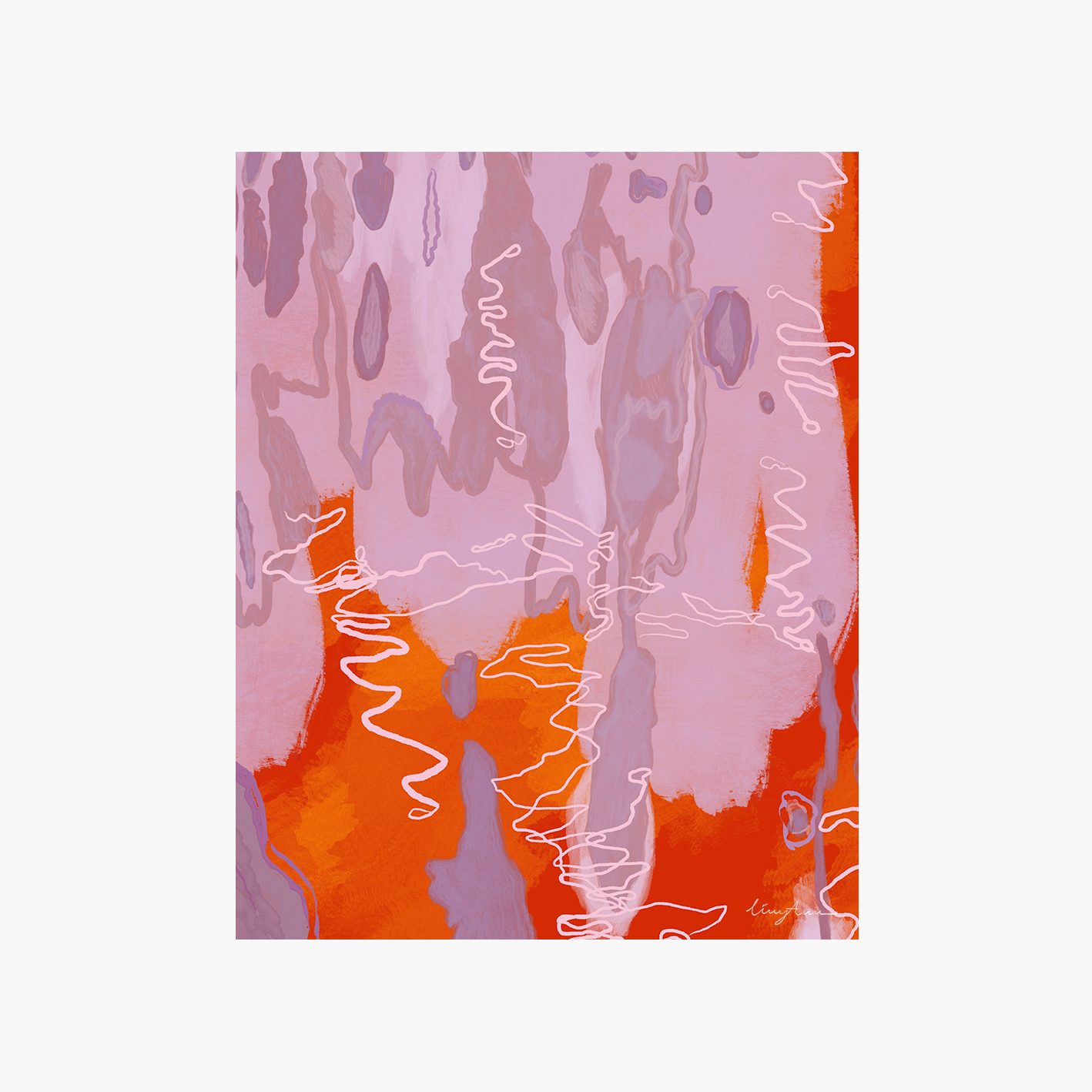 An unframed abstract artwork inspired by the Scribbly Gum tree created by Lizzy Ann Art.