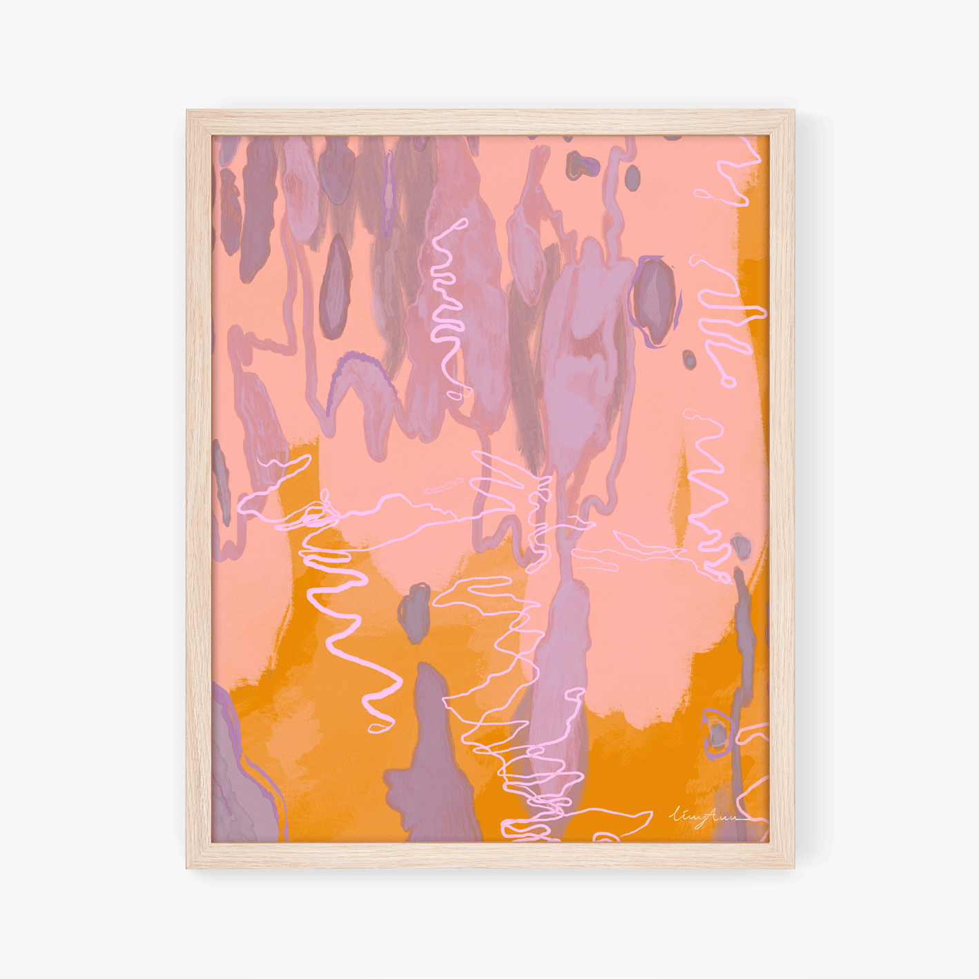 A framed abstract artwork inspired by the Scribbly Gum tree created by Lizzy Ann Art.
