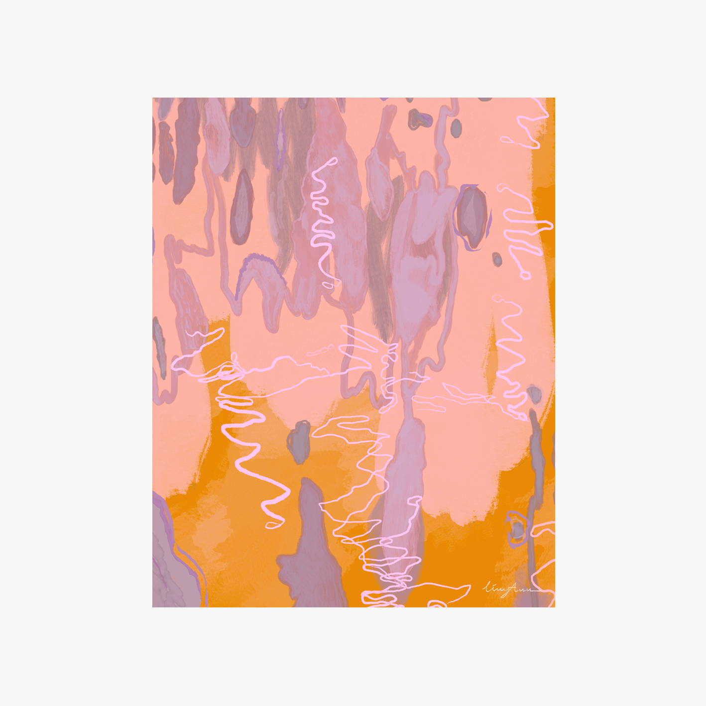An unframed abstract artwork inspired by the Scribbly Gum tree created by Lizzy Ann Art.