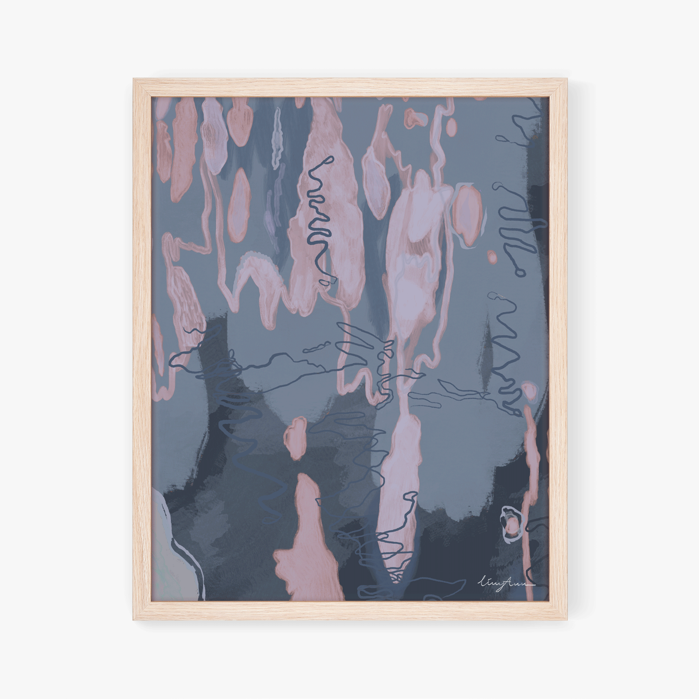 A framed abstract artwork inspired by the Scribbly Gum tree created by Lizzy Ann Art.