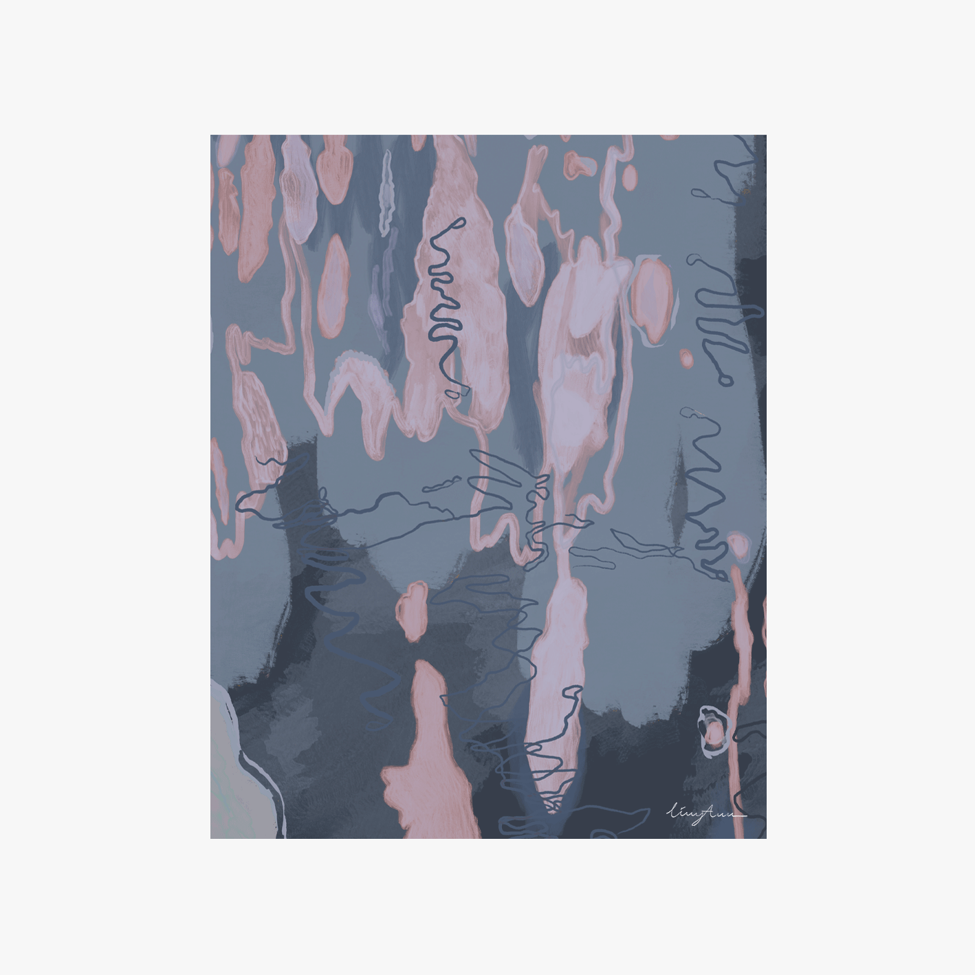 An unframed abstract artwork inspired by the Scribbly Gum tree created by Lizzy Ann Art.