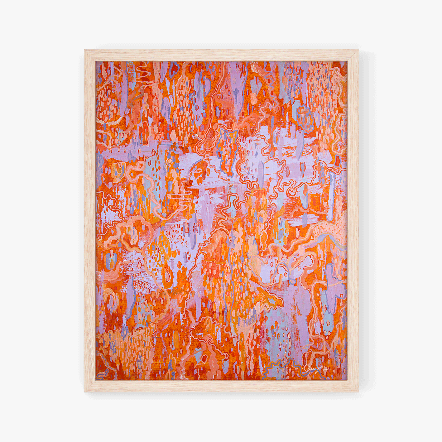 A framed fine art print of an original abstract artwork inspired by the Scribbly Gum tree created by Lizzy Ann Art.
